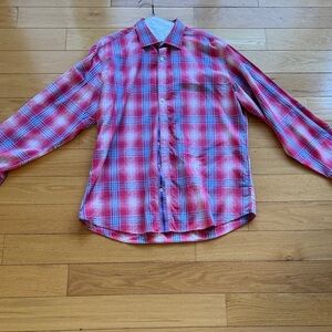 Bugatchi Red and Blue Plaid Button Down Shirt